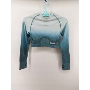 Gymshark Womens Ombre Seamless Long Sleeve Crop Top Teal Blue Size S